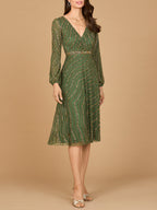 Beaded Midi Dress with Long Sleeves