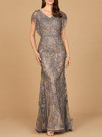 Cap Sleeve Mermaid V-neck Gown