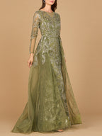 Long Sleeve Gown with Overskirt & High Neck