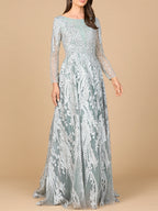 Long Sleeve, Modest Beaded Gown