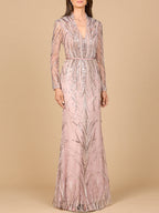 Mandarin V-Neck Gown with Long Sleeves