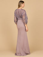 Lara 28950- Draped Skirt Gown with Cape Sleeves