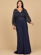 Lara 28950- Draped Skirt Gown with Cape Sleeves