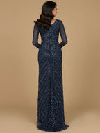 Long Sleeve Linear Focus Beaded Gown