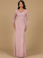 Long Sleeve Linear Beaded Gown