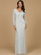 Long Sleeve Linear Beaded Gown