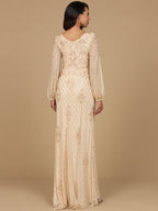 Long Sleeve Beaded Gown with Bishop Sleeves