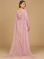 Long Sleeve Beaded Gown with Cape