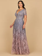 Lara 28961 - Short Sleeve V-Neck Beaded Ballgown