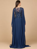 Chiffon A-line Long Gown with Cape Sleeves