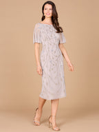 Beaded Midi Dress with Cape Sleeves