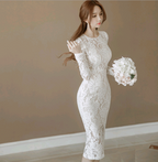 [product_type] Lace Slim Bag Hip Fashion Round Neck Long Dress Women's Step Skirt malcomodes-biz.myshopify.com