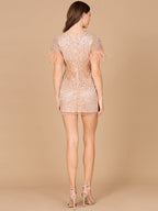 Short Sleeve Cocktail Dress with Feathers