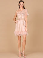 One Shoulder Cocktail Dress with Feathers