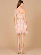 One Shoulder Cocktail Dress with Feathers