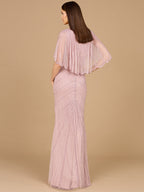 Cape Sleeve Beaded Gown