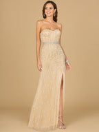 Strapless Beaded Gown with Slit  - OUTLET
