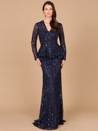 Long Sleeve Beaded Peplum Dress