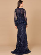 Long Sleeve Beaded Peplum Dress
