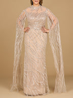 High Neck Gown with Long Cape Sleeves