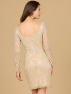 Long Sleeve Cocktail Dress with Illusion Neckline