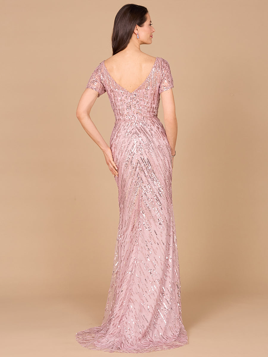 Short Sleeve, Beaded Mermaid Gown