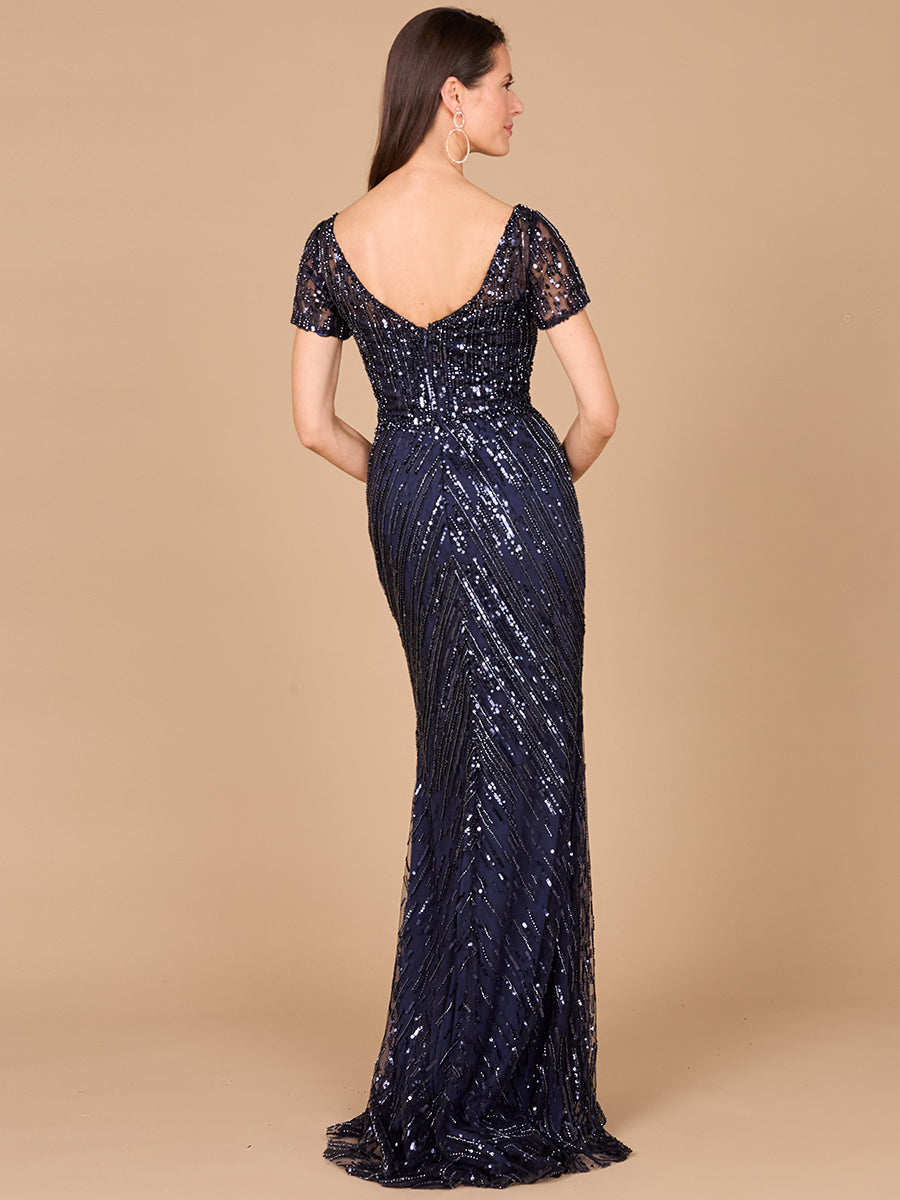 Short Sleeve, Beaded Mermaid Gown