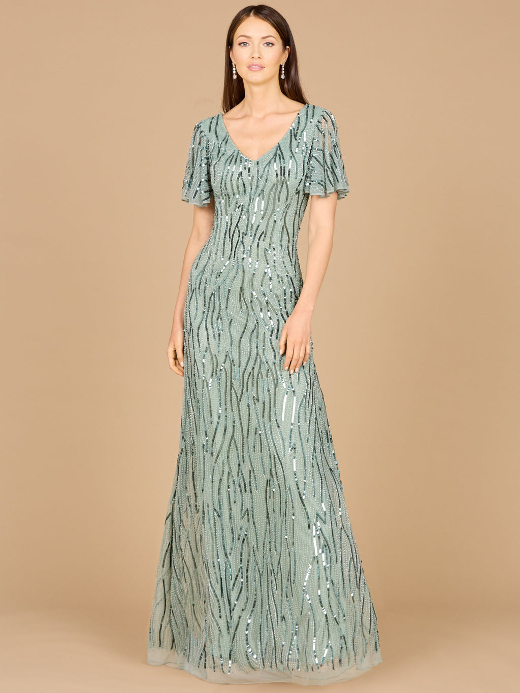 Beaded Gown With Cape Sleeves