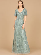 Beaded Gown With Cape Sleeves
