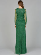 Elegant Long Sleeve Beaded Gown  - OUTLET