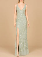 Embellished Gown with Slit - OUTLET