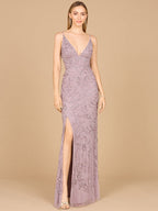 Embellished Gown with Slit And Spaghetti Straps  - OUTLET