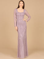 V Neck Beaded Long Sleeve Dress