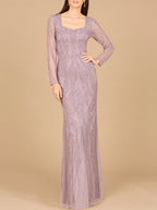 V Neck Beaded Long Sleeve Dress