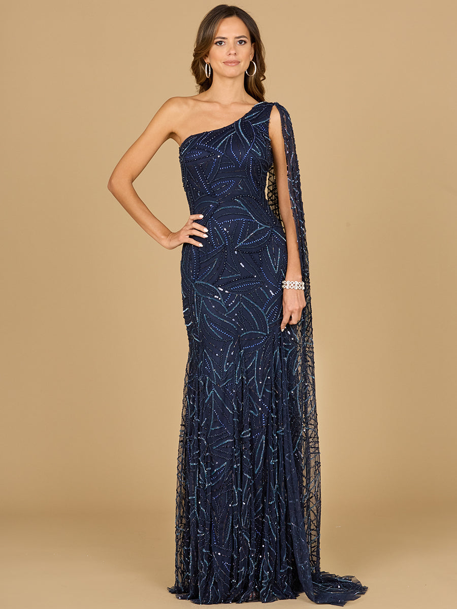 One Shoulder Cape Gown