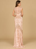 Cap Sleeve Beaded Gown with Fringe