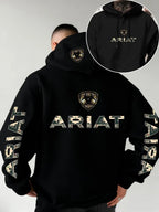 Ariat Letter Print Hooded Sweatshirt – Western Style Graphic Pullover, Rugged Outdoor Country Hoodie, Unisex Casual Apparel