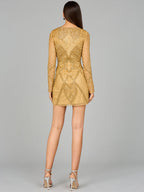 Long Sleeve Beaded Cocktail Dress