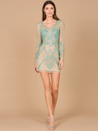 Long Sleeve Beaded Cocktail Dress