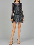 High Neck Cocktail Dress with Long Sleeves