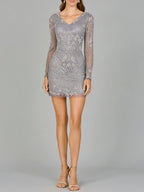 Long Sleeve Short Beaded Dress