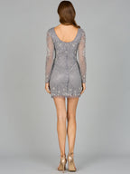 Long Sleeve Short Beaded Dress