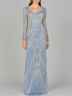 V Neck Beaded Long Sleeve Dress