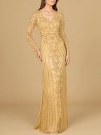 V Neck Beaded Long Sleeve Dress