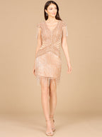 Beaded Fringe Short Dress with Cap Sleeves