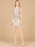 Beaded Fringe Short Dress with Cap Sleeves