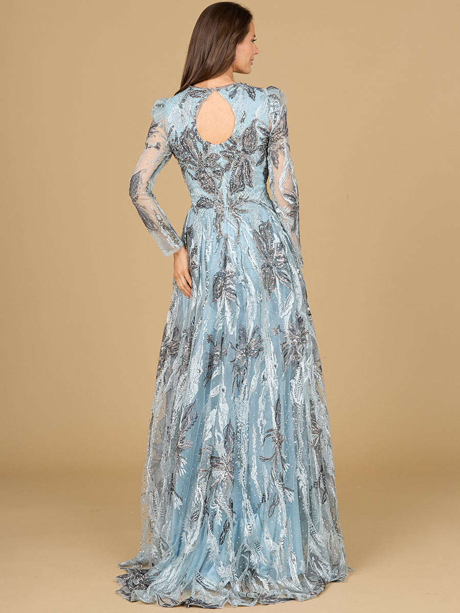 Long Sleeve V-Neck A-Line Gown