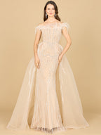 Off Shoulder Gown with Feathers