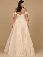Off Shoulder Gown with Feathers