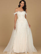 Off Shoulder Gown with Feathers